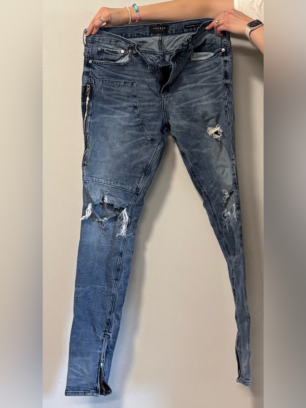 PacSun Men’s Stacked Skinny Distressed Blue Jeans
